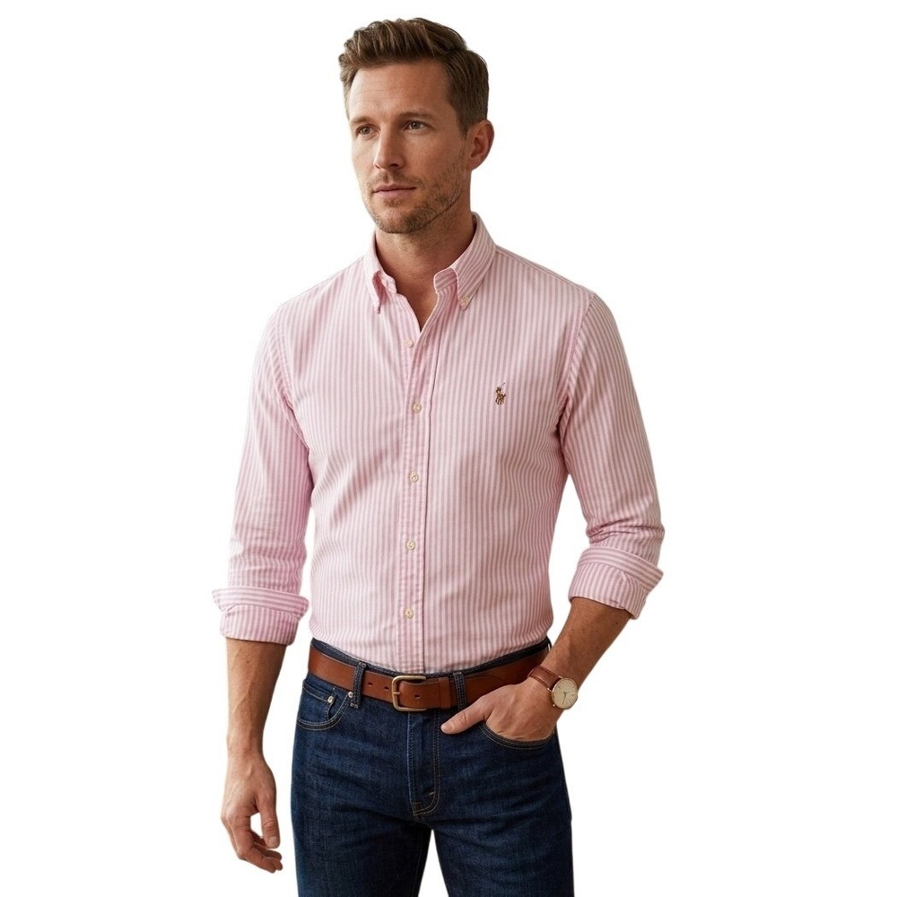 Ralph Lauren Pink Stripe Button Down Shirt Custom Fit Mens Size S NWOT
